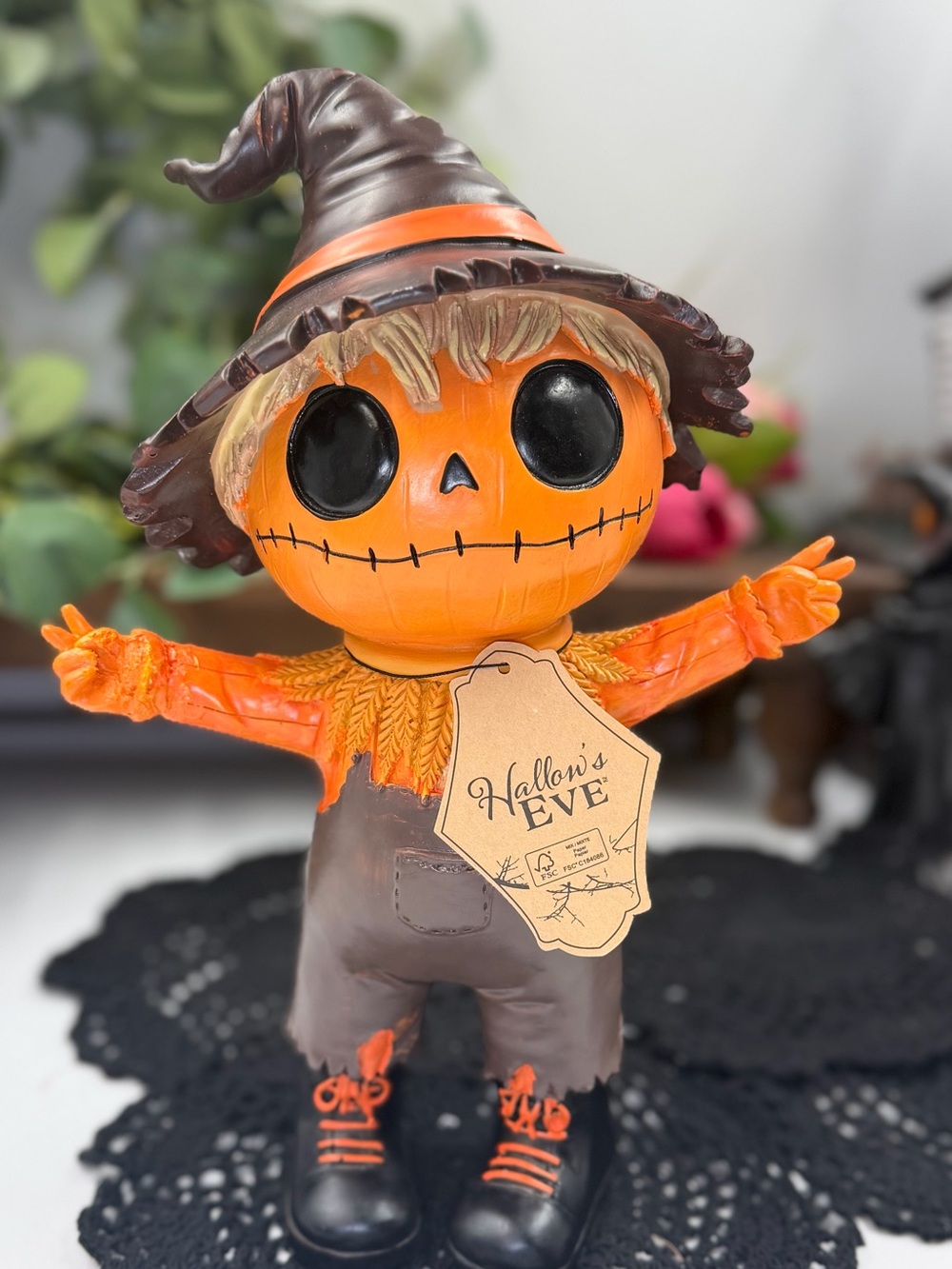 halloween’s eve pumpkin scarecrow witch 12” halloween figurine